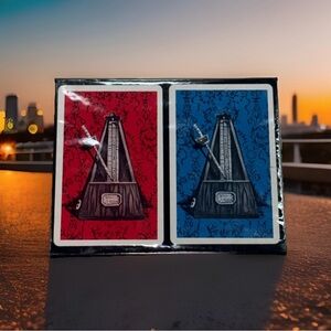 Blackstone Plastic Coated Playing Cards Double Deck Metronome Design Red Blue